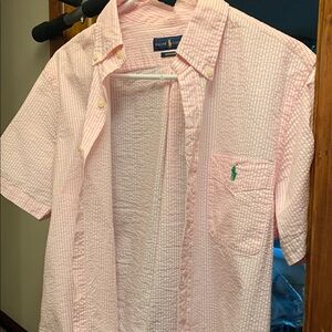 Ralph Lauren Pink Casual Button Down Shirt NWOT seersucker